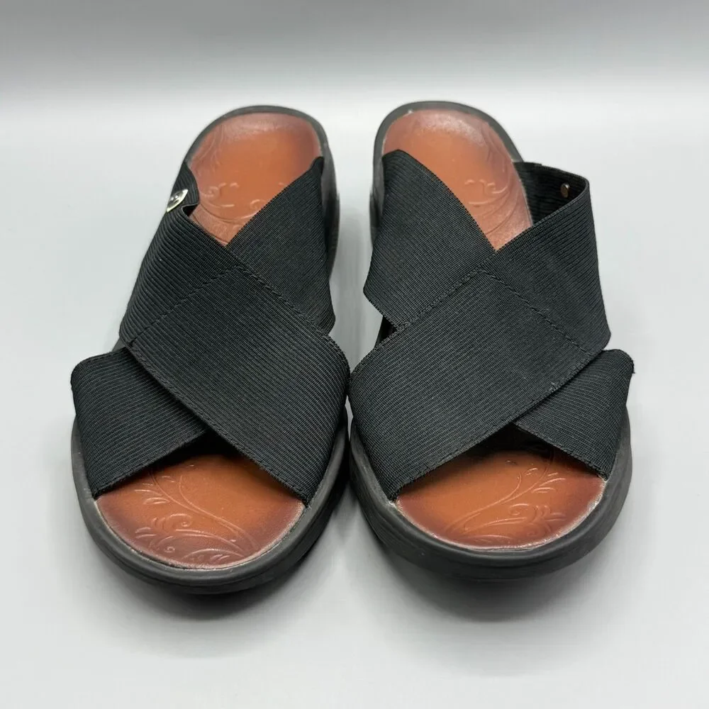 Bzees LifeStride Black Wedge Sandals Comfort Slip On Casual Women Size 10 M